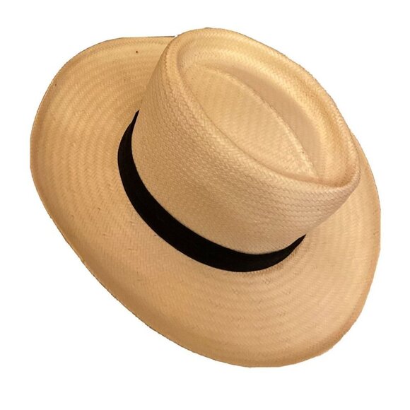 Unbranded Other - Fedora Hat Cream Straw Panama Style‎ Black Ribbon Band Medium Made in USA